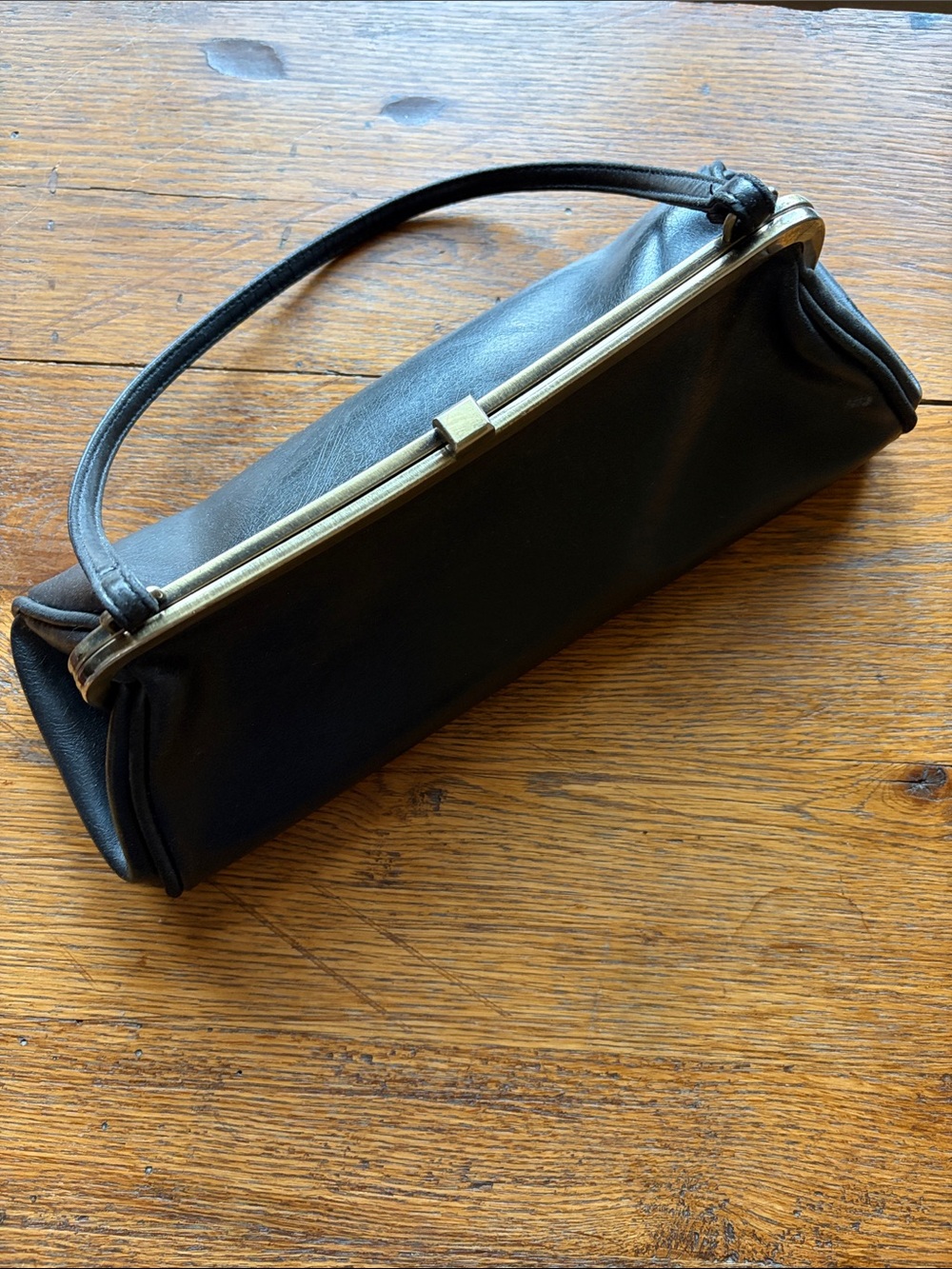 Vintage Black Frame Handbag Top Handle Structured Doctor Bag Retro